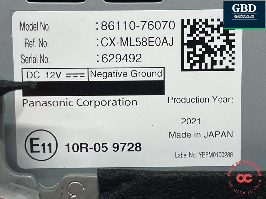 Bilstereo navigasjon skjerm til Lexus UX 2018-->>  (PANASONIC|8611176100|86110-76070|CX-ML58E0AJ)