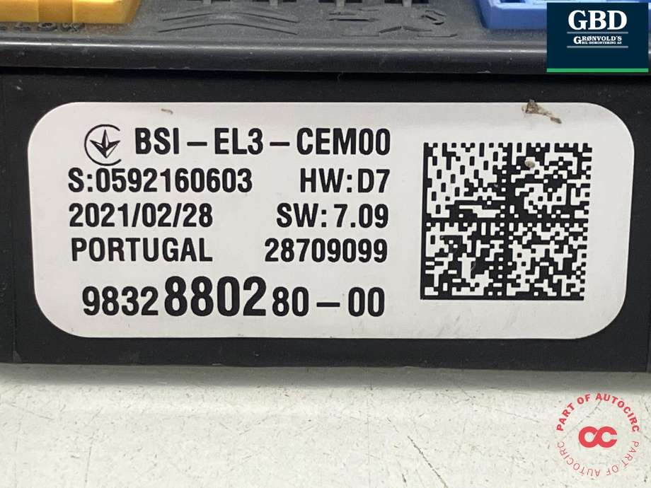 Sikringsboks kupe til Citroën Berlingo 2019-->> (Type III) (96 757 303 80|9832880280|BSI-EL3-CEM00)
