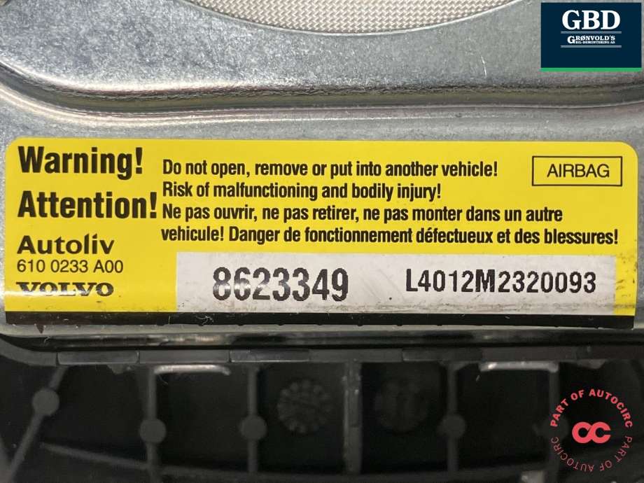 Airbag rattpute til Volvo C30 2010-2012 (Fase 2)  (31332807|8623349|)