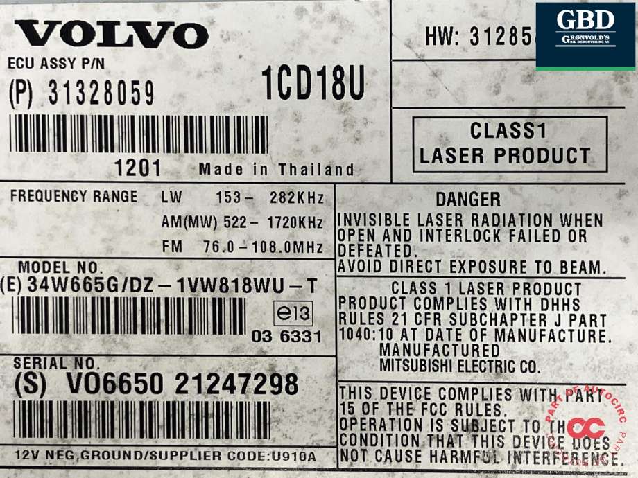 Bilstereo til Volvo C30 2010-2012 (Fase 2)  (36050925|31328059|31285826 AA)