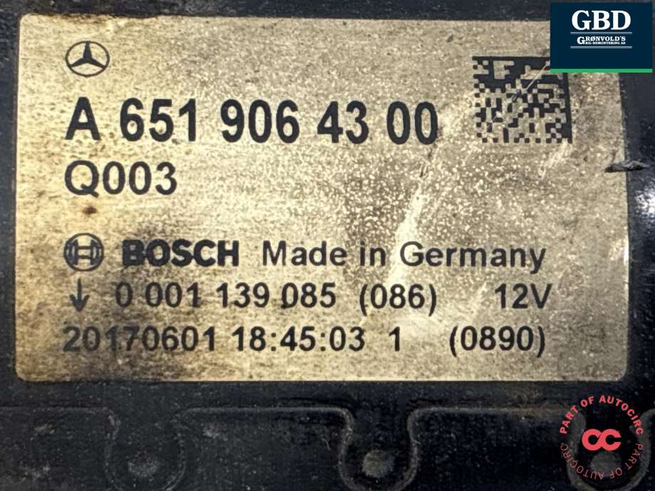 Starter diesel til Mercedes Sprinter 2013-2018 (Fase 2) (906) (906) (A 651 906 43 00|)