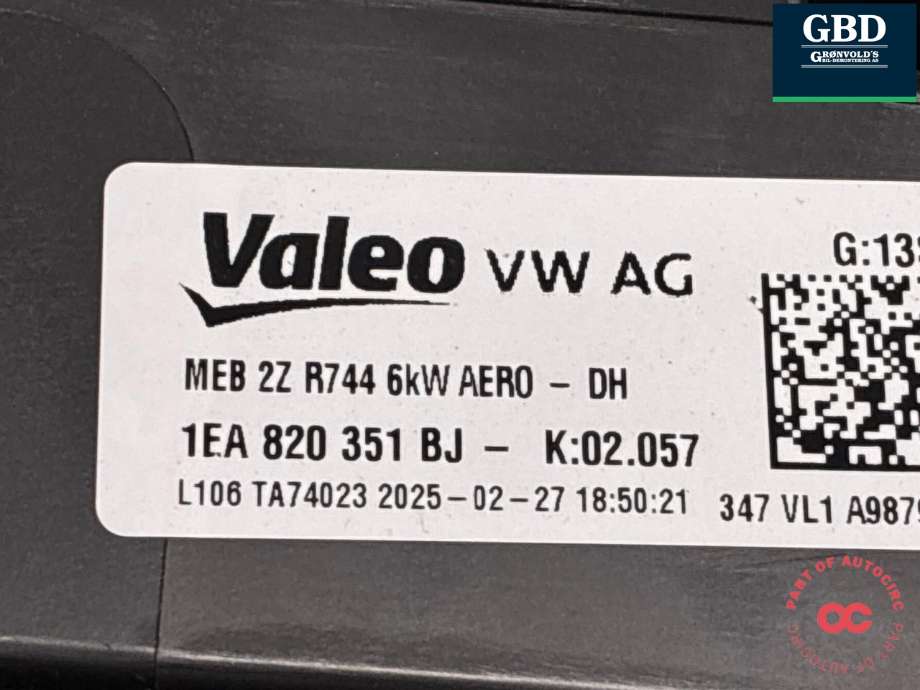 Varmeapparat register til VW ID.4 2020-->>  (1EA 820 353 A|1EA 820 351|)