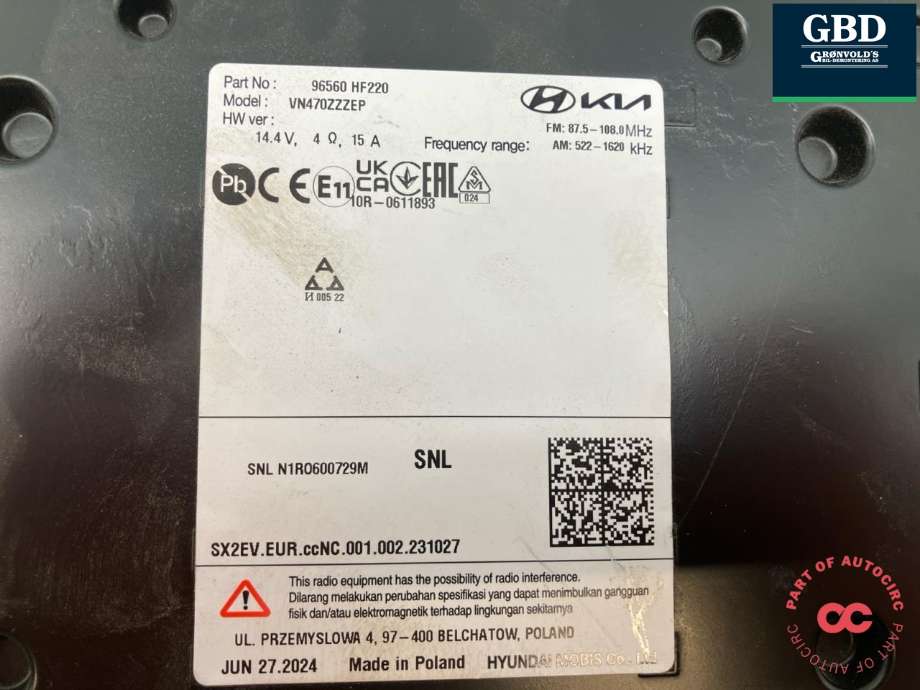 Bilstereo navigasjon spiller til Hyundai Kona 2024-->> (Type II) (96560-HF220|)