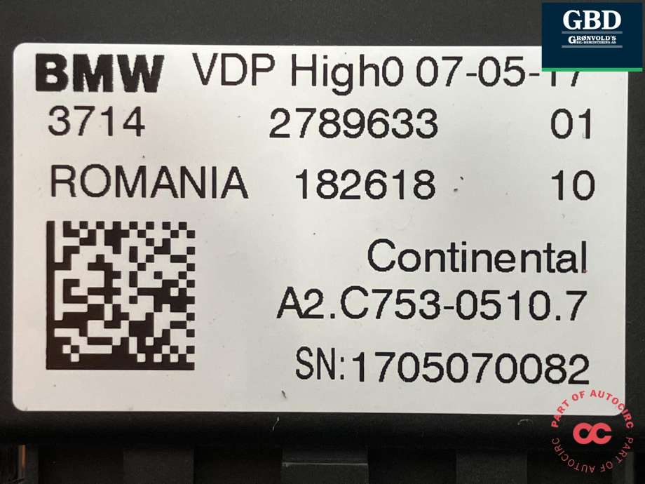 Styreenhet nivå/luftfjæring til BMW 5-Serie 2017-->> (G30/G31) (G30/G31) (CONTINENTAL|31 14 8 867 445|37 14 6 894 895|A2.C753-0510.7| 2789633)