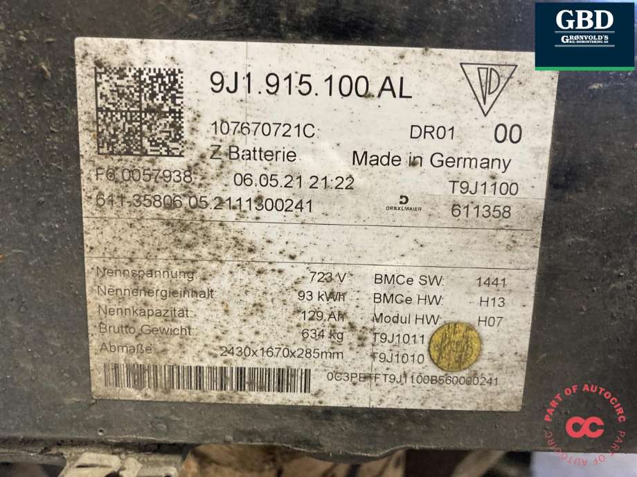 Batteripakke elbil til Audi e-tron GT 2021-->>  (9J1 915 100 BG|9J1 915 100 AL|)