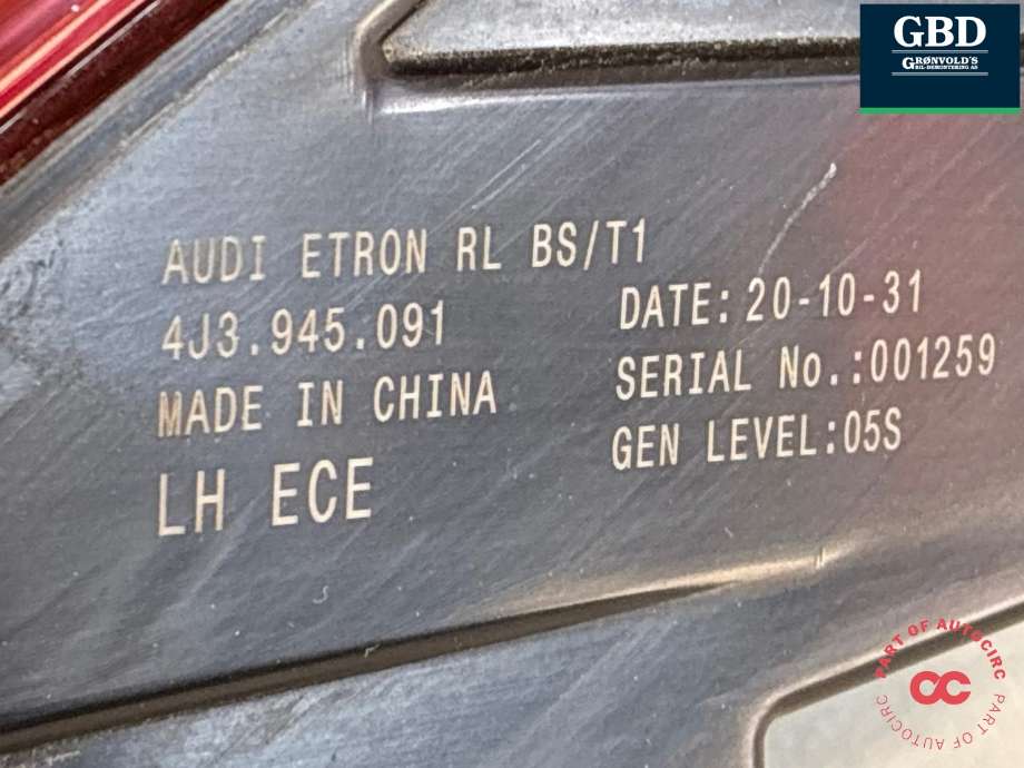 Baklykt venstre til Audi e-tron GT 2021-->> (4J3 945 091 F|4J3 945 091|)