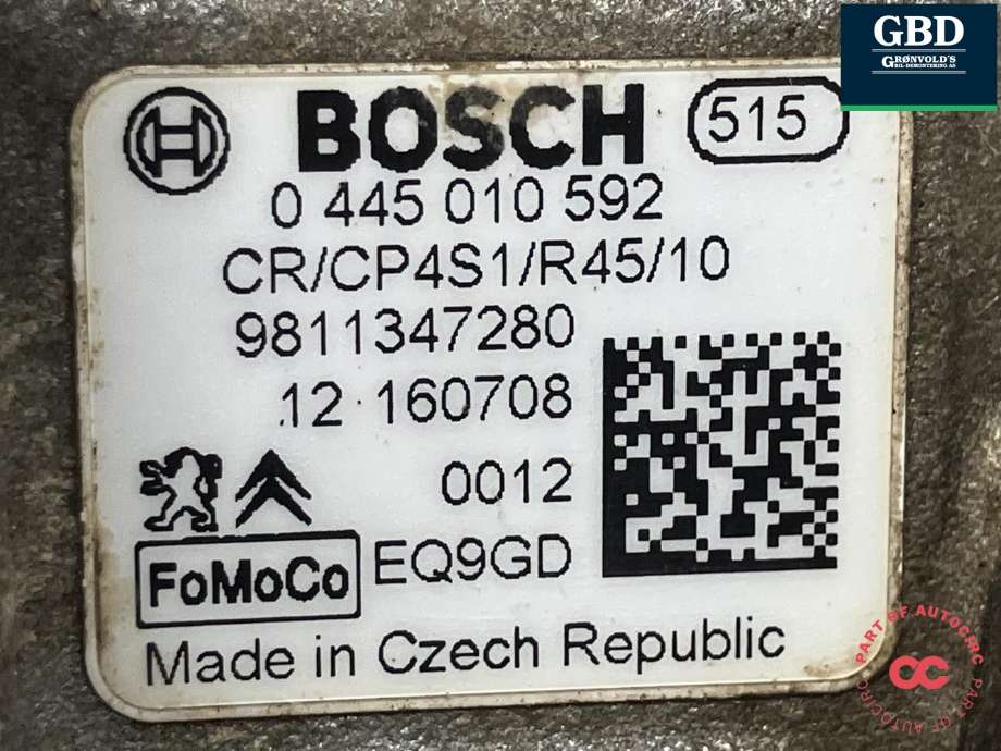 Dieselpumpe til Ford Transit Connect 2013-2018 Type II, Fase 1 (BOSCH|1869454|FM5Q-9A543-AA|0 445 010 592)
