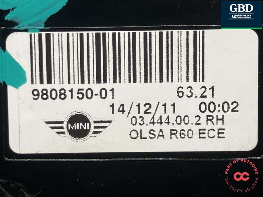 Baklykt høyre til Mini Countryman 2010-2016 (R60) (R60) (63 21 9 808 150|9808150|9808150-01| 03.444.00.2)