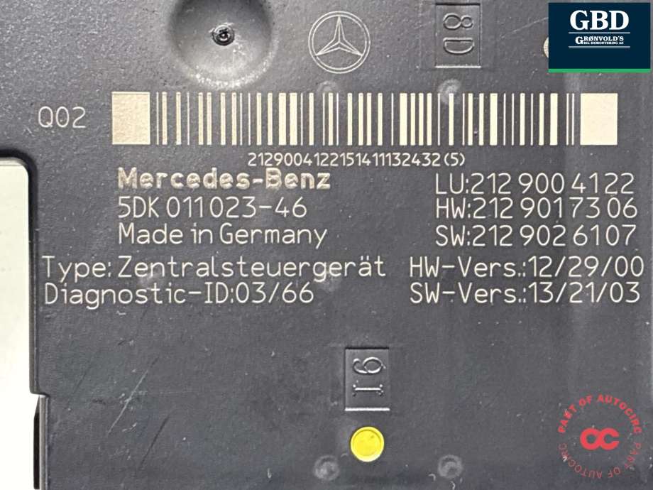 Styreenhet comfort (BCM) til Mercedes E-Klasse 2013-2016 (Fase 2) (W212) (W212) (A 212 900 41 22|2129017306|)