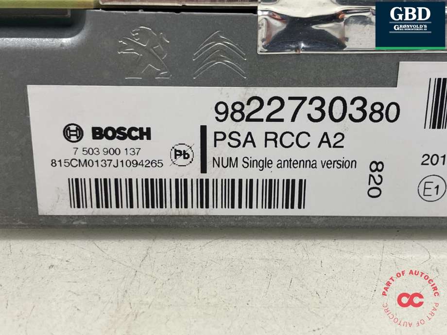 Bilstereo navigasjon til Peugeot Expert 2016-->> (Type III) (BOSCH|16 238 073 80|9822730380|7 503 900 137)