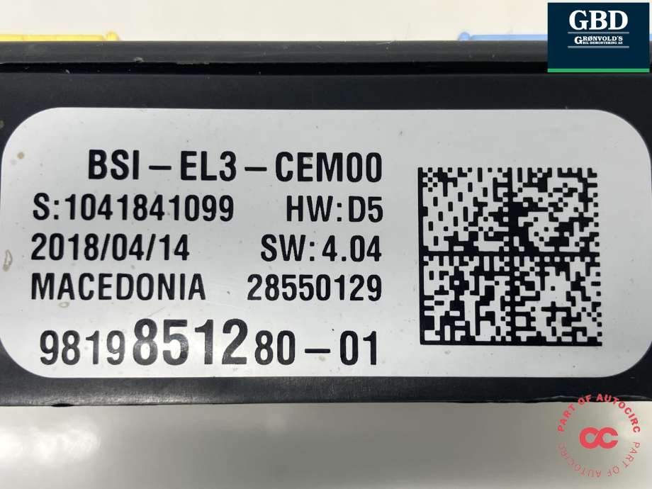 Styreenhet comfort (BCM) til Peugeot Expert 2016-->> (Type III)  (16 170 161 80|16 696 082 80|9819851280| BSI-EL3-CEM00| 28550129)