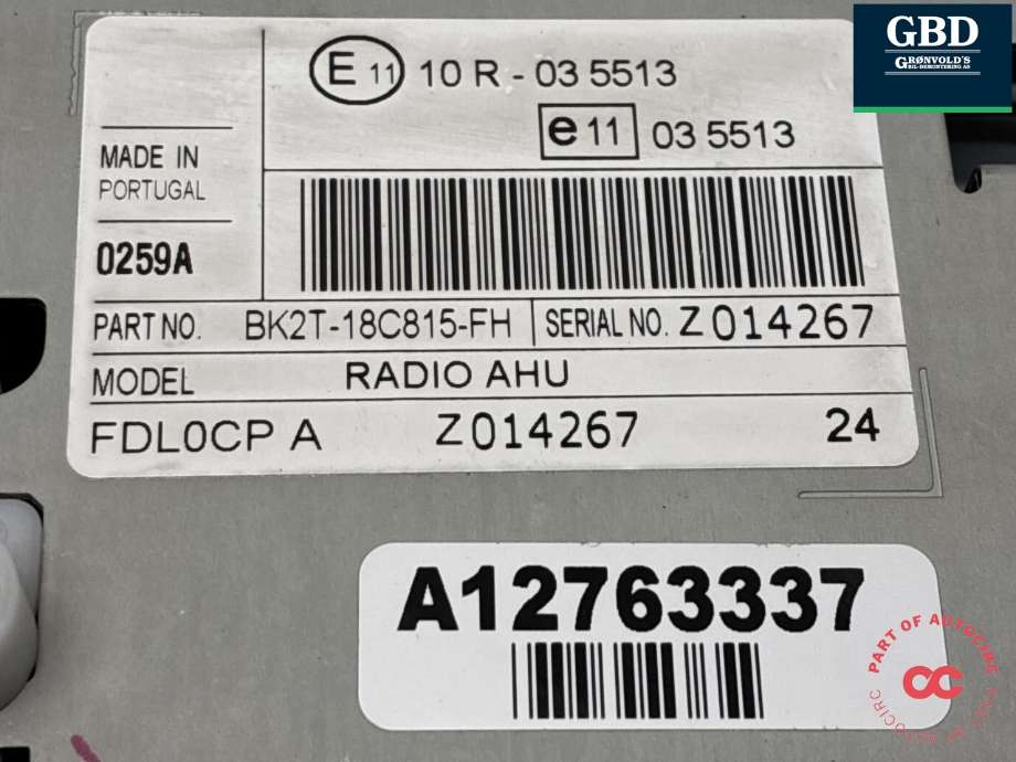 Bilstereo til Ford Transit Custom 2013-2023 (Type I) (1856711|BK2T-18C815-FJ|BK2T-18C815-FH)