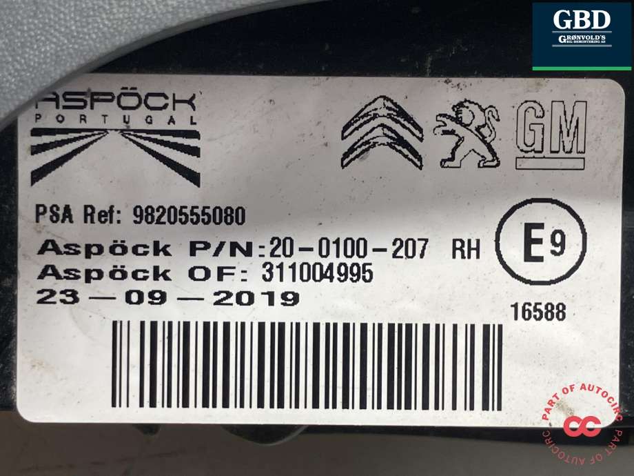 Baklykt høyre til Citroën Berlingo 2019-->> (Type III) (ASPOCK|98 205 550 80|20-0100-207|)