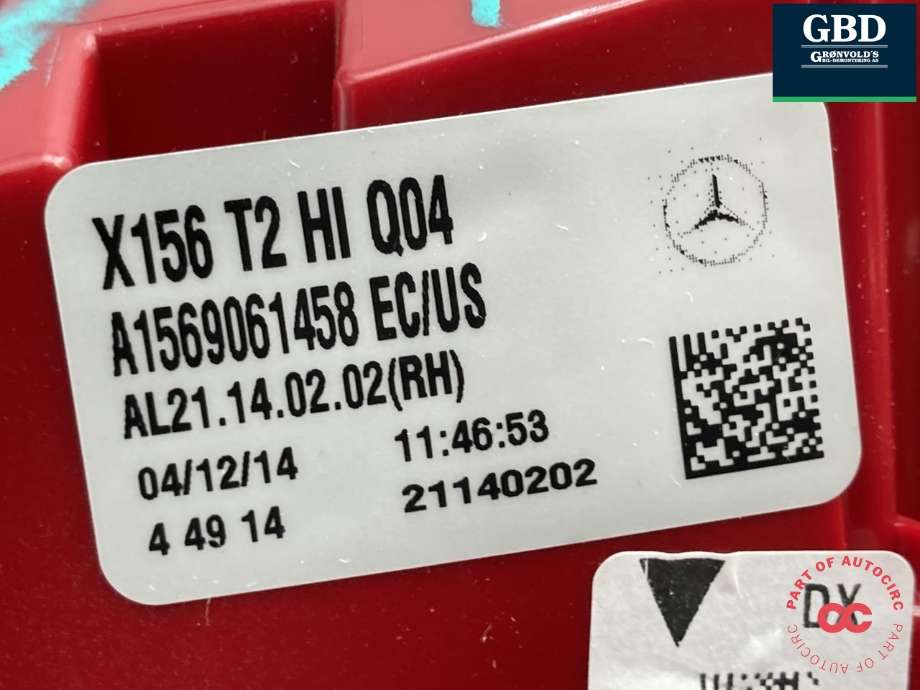 Baklykt høyre indre til Mercedes GLA 2014-2020 (X156) (X156) (A 156 906 14 58|)