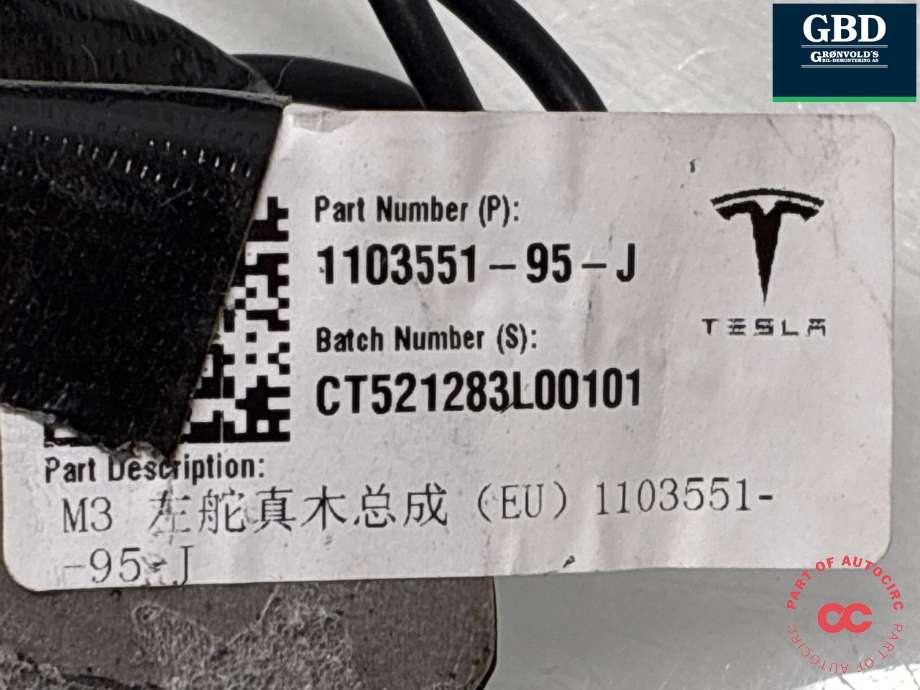 Instrumentpanel til Tesla Model 3 2018-2023 (Fase 1) (1103551-95-J|210202-0021|)