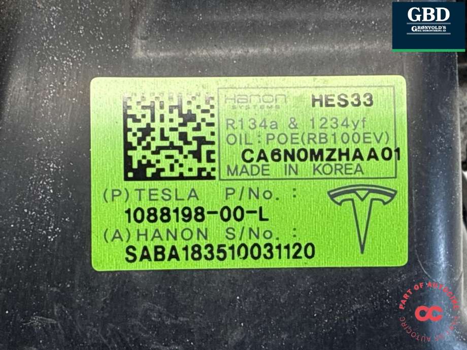 Aircondition kompressor elbil til Tesla Model 3 2018-2023 (Fase 1) (1088198-00-L|1088198-00-M | 1088198-00-N |1088198-00-O|1088198-00-P |1088198-00-Q)