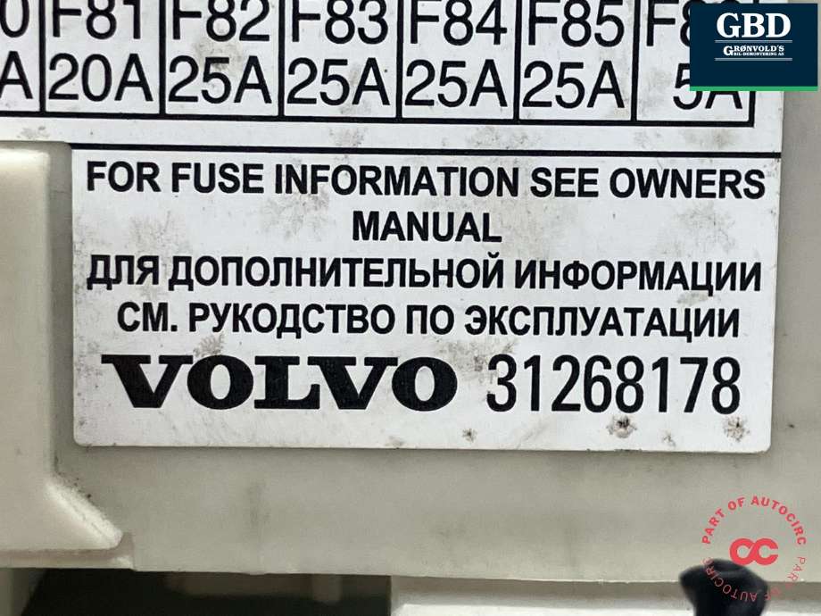 Sikringsboks til Volvo C30 2010-2012 (Fase 2) (31327215|31268178|31296881)