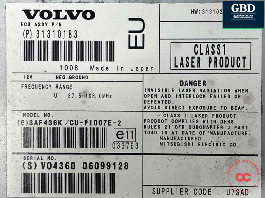Bilstereo navigasjon til Volvo C30 2010-2012 (Fase 2)  (36051128|31310183|31310241)