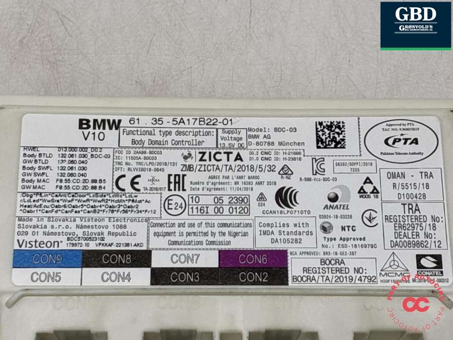 Styreenhet comfort (BCM) til BMW 3-Serie 2018-->> (G20) (G20) (61 35 5 B6C EC1|61 35 5 B31 359|61 35-5A17B22-01)