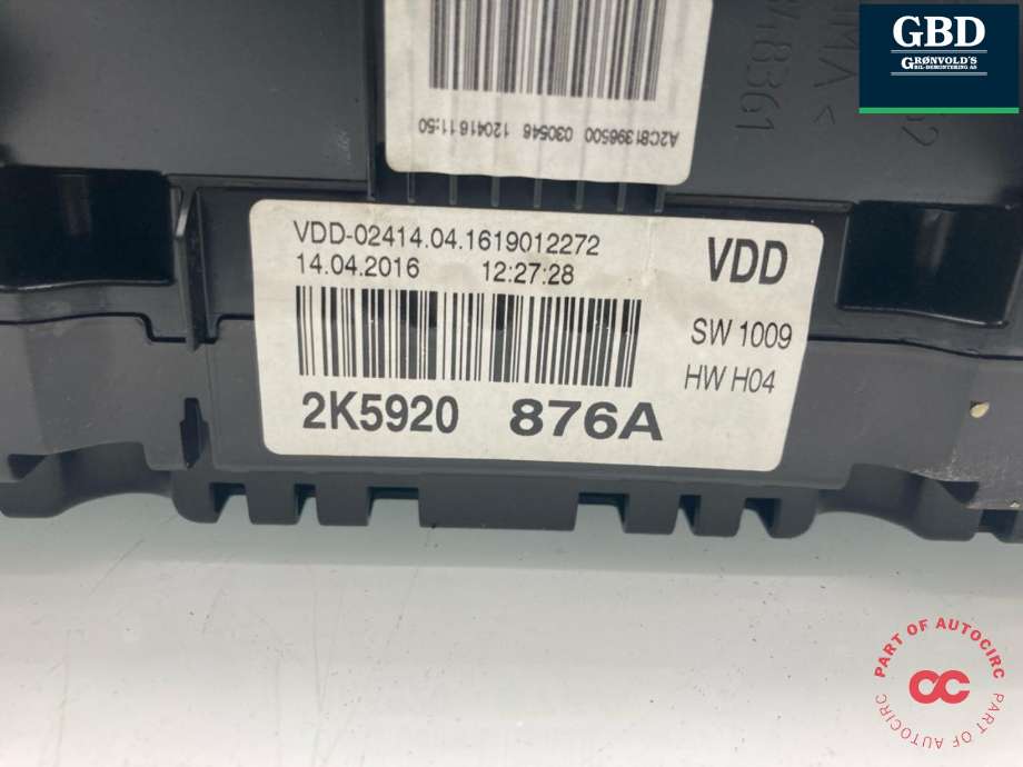 Instrumentpanel til VW Caddy 2015-2020 (Type III, Fase 3) (2K5 920 876 A|2K5 920 876 AX|)