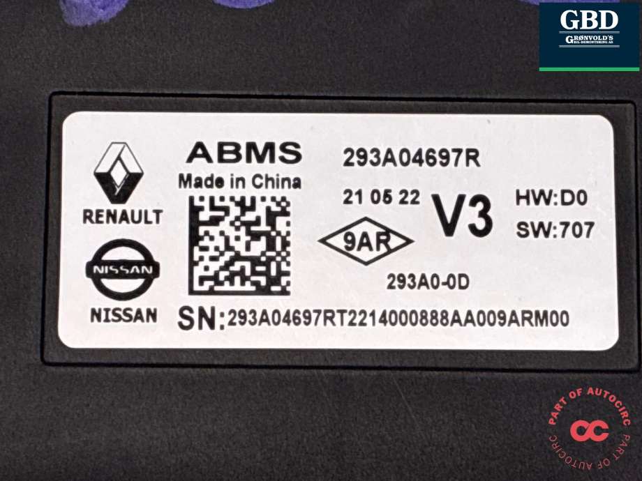 Styreenhet batteri til Nissan Ariya 2022-->>  (293A04697R|293A000Q0D|293A0-0D)