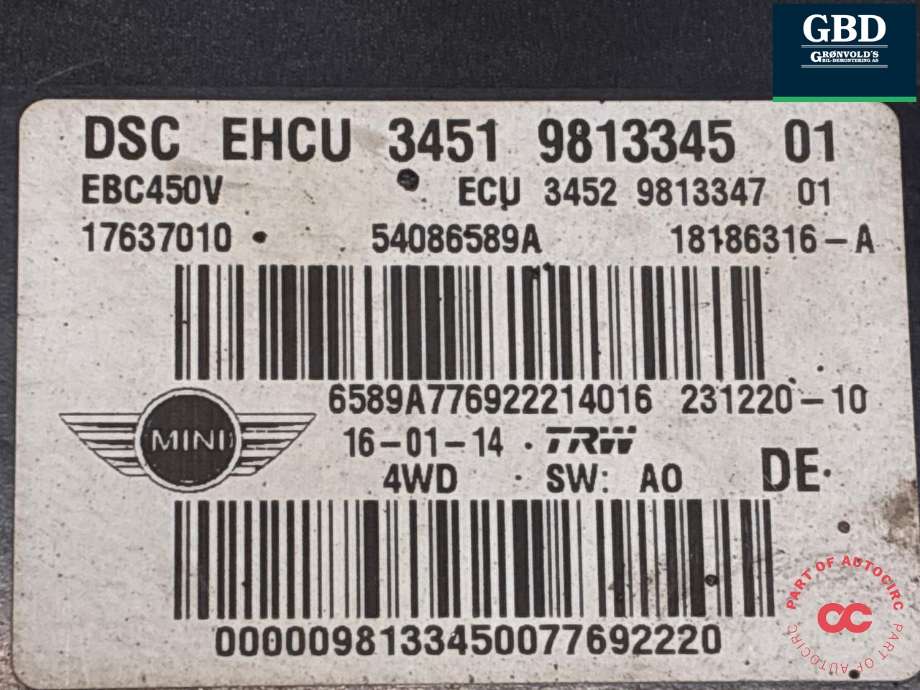 ABS sentral til Mini Countryman 2010-2016 (R60) (R60) (34 51 9 813 831|3451 9813345 01|)