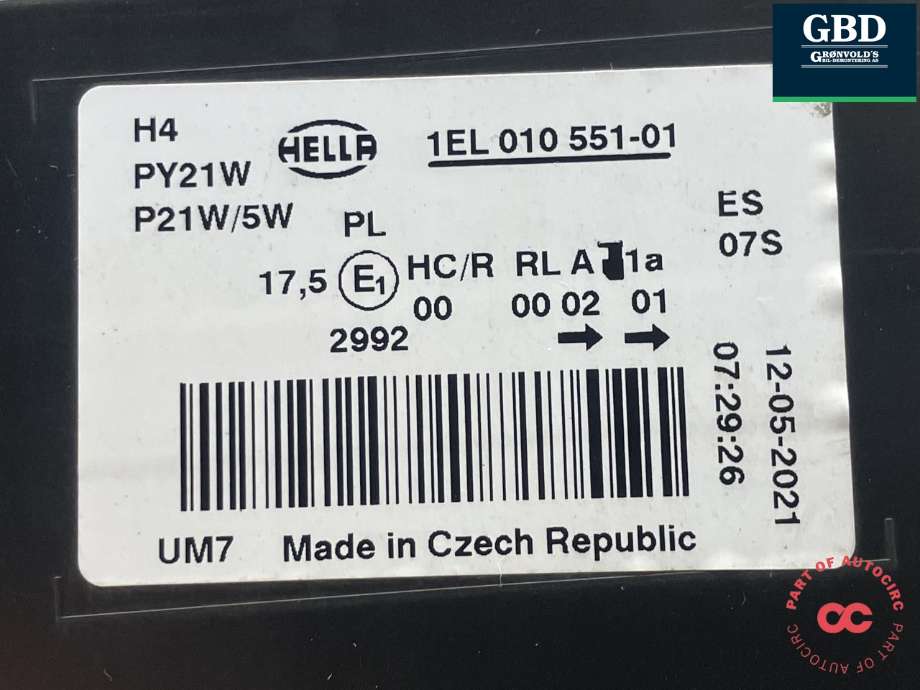 Frontlykt venstre halogen til VW Caddy 2010-2015 (Type III, Fase 2)  (HELLA|2K5 941 005 A|1EL 010 551-01|)