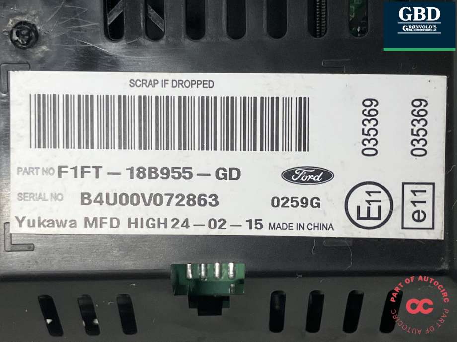 Instrument kjørecomputer til Ford Focus 2014-2018 (Type III, Fase 2)  (2201383|F1FT-18B955-GG|F1FT-18B955-GD| 035369)