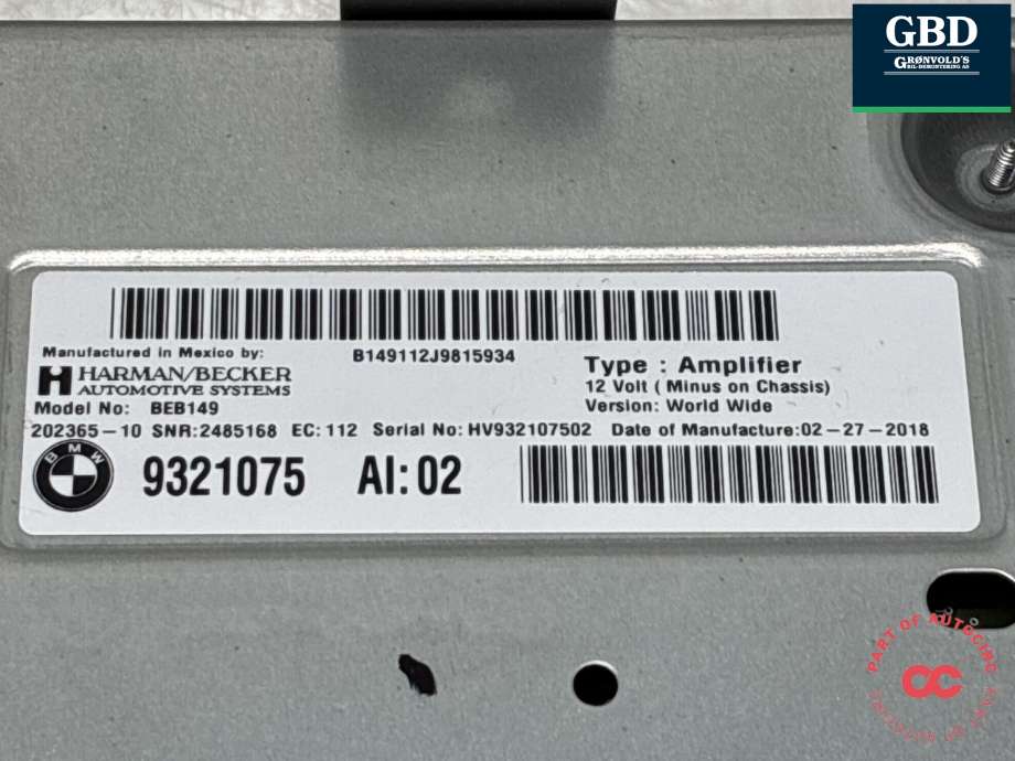 Bilstereo forsterker til BMW X5 2013-2018 (F15) (F15) (65 12 9 321 075|9321075|)