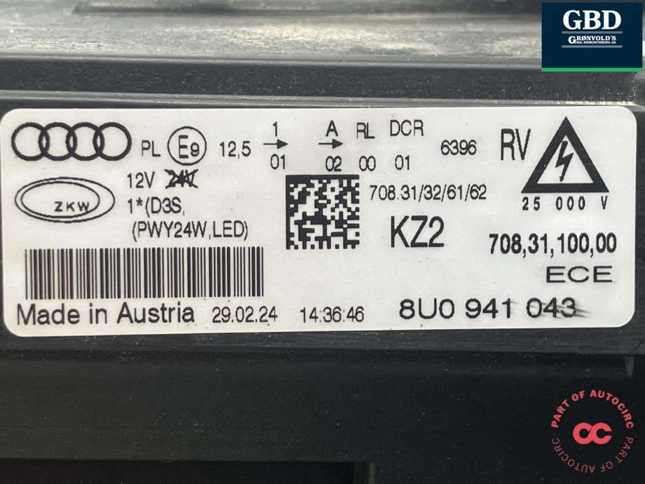 Frontlykt venstre xenon til Audi Q3 2011-2014 (Type I, Fase 1) (8U0 941 043|)