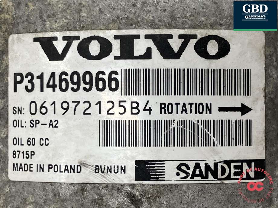 Aircondition kompressor til Volvo XC90 2015-2025 (Type II)  (SANDEN|36010255|31469966|)
