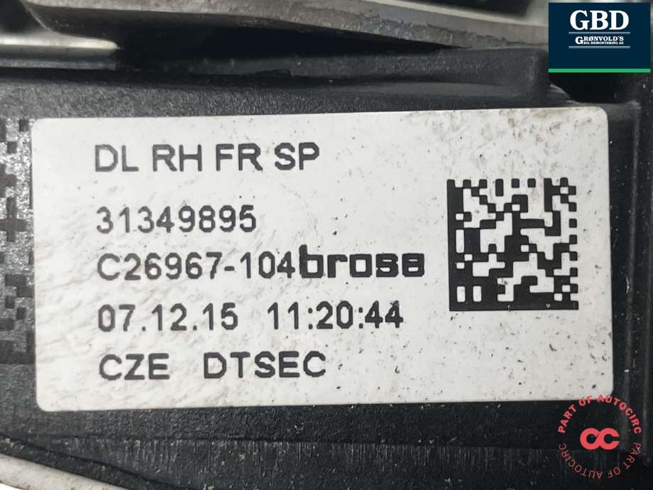 Låsekasse høyre foran til Volvo XC90 2015-2025 (Type II) (BROSE|32353704|31349895|C26967-104)