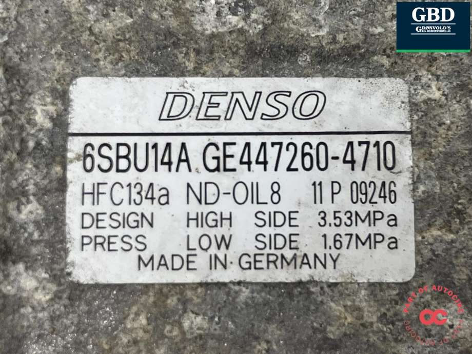 Aircondition kompressor elbil til BMW 3-Serie 2012-2018 (F30/F31/F34) (F30/F31/F34) (DENSO|64 52 9 223 694|447260-4710|6SBU14A)