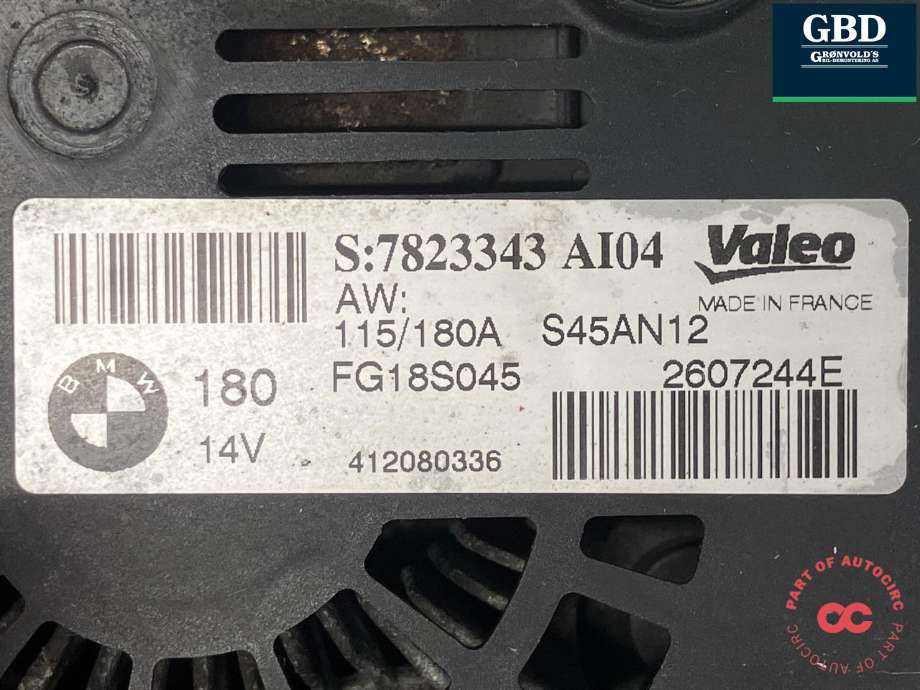 Dynamo diesel til BMW 3-Serie 2012-2018 (F30/F31/F34) (F30/F31/F34) (VALEO|12 31 7 823 343|12 31 8 578 609|12 31 8 578 608| FG18S045)