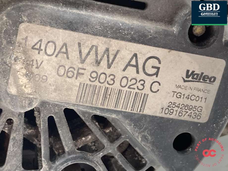 Dynamo diesel til VW Caddy 2004-2010 (Type III, Fase 1)  (06F 903 023 F|06F 903 023 FX .06F 903 023 HX|JZW 903 021 QX)