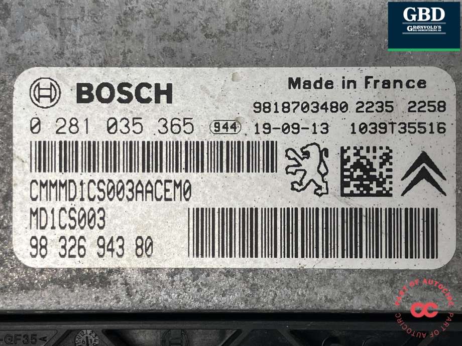Styreenhet motor til Citroën Berlingo 2019-->> (Type III) (BOSCH|16 316 224 80|98 326 943 80|0 281 035 365)