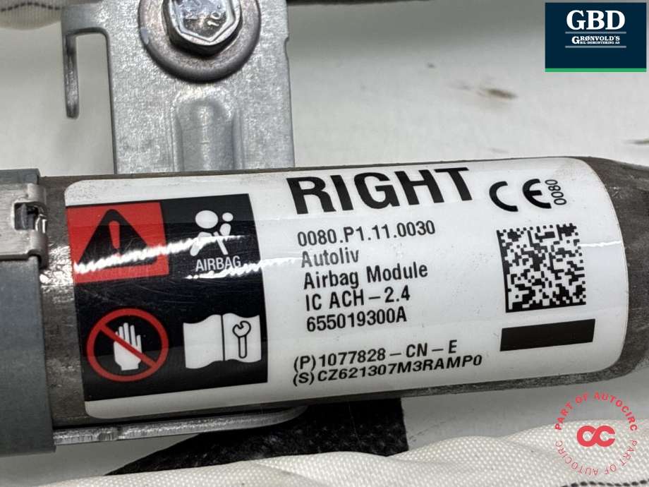 Airbag gardin høyre til Tesla Model 3 2018-2023 (Fase 1)  (1077828-CN-E|1077828-CN-F|1632704-00-B)