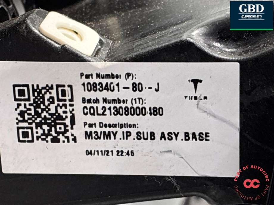 Dashbord til Tesla Model 3 2018-2023 (Fase 1) (1083401-80-J|1083401-05-I| 1083401-05-K| 1083401-05-M|1083401-05-N)