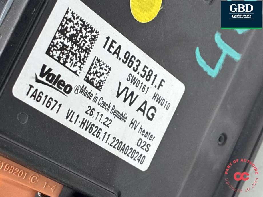 Varmeapparat PTC-heater til Audi Q4 e-tron 2021-->>  (1EA 963 581 E|1EA 963 581 F|)