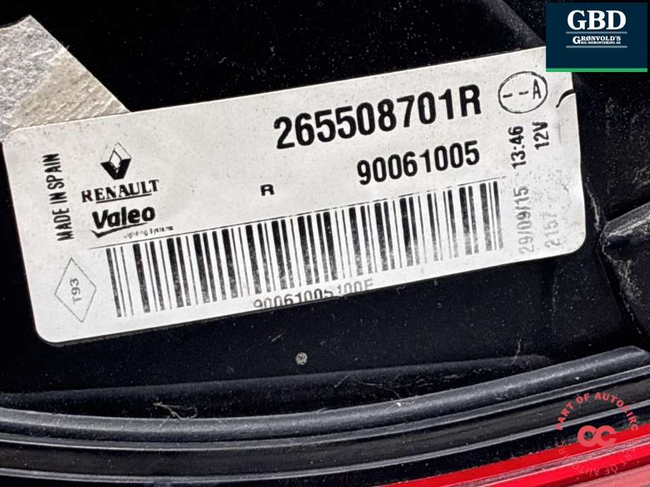 Baklykt høyre ytre til Renault Kadjar 2015-->> (26 55 087 01R|)