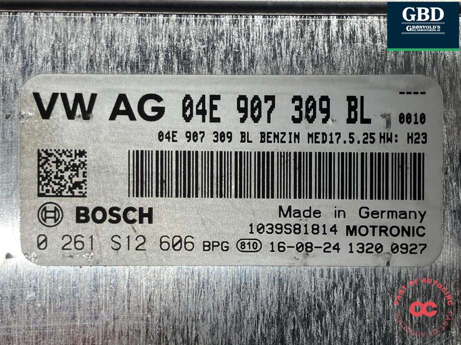 Styreenhet motor til VW Golf VII 2012-2017 (Fase 1) (BOSCH|04E 906 027 GR|04E 907 309 BL|0 261 S12 606)