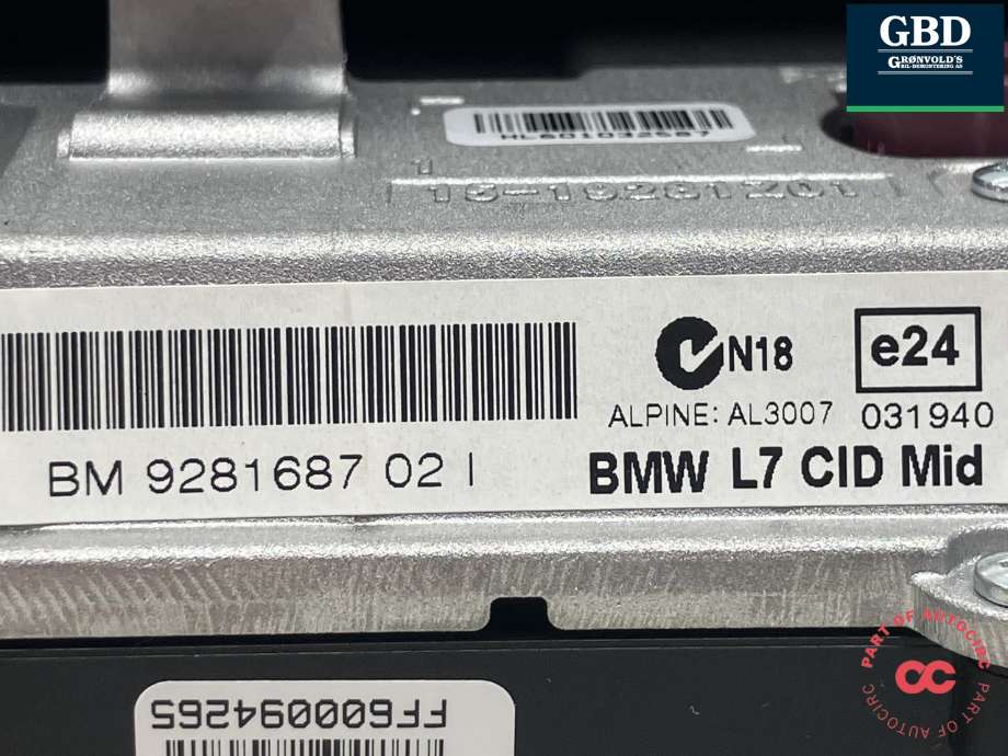Bilstereo navigasjon skjerm til BMW 3-Serie 2012-2018 (F30/F31/F34) (F30/F31/F34) (ALPINE|65 50 9 292 247|9281687 02|AL3007)