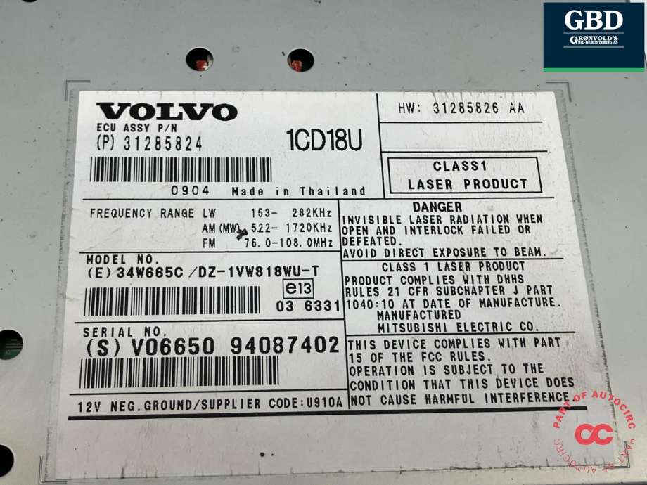 Bilstereo til Volvo V50 2007-2012 (Fase 2)  (36050924|31285824|)