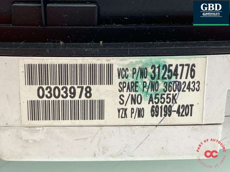 Instrumentpanel til Volvo V50 2007-2012 (Fase 2)  (36002714|31254776|)