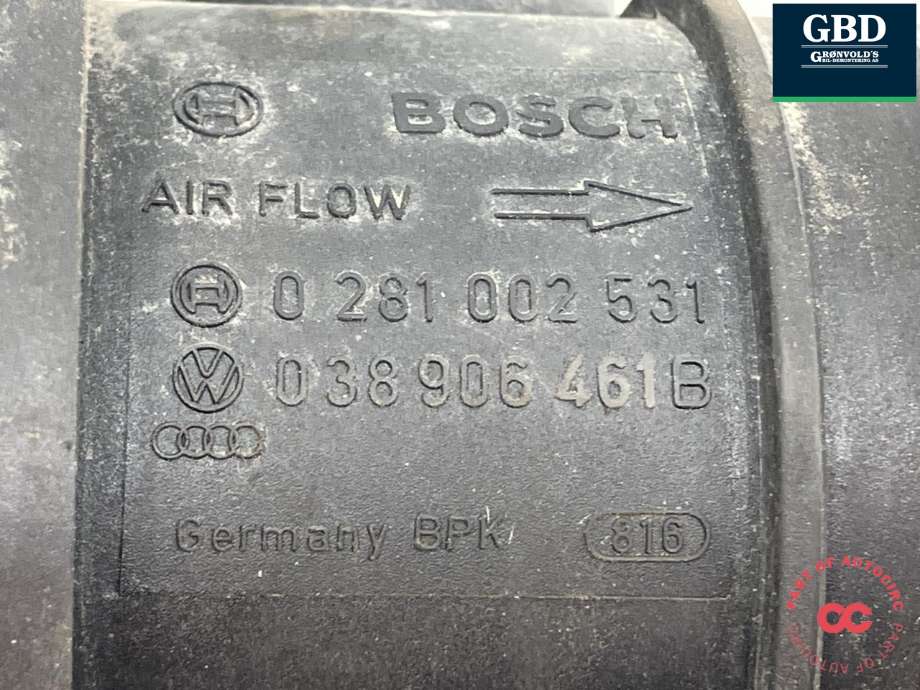 Luftmengde/luftmassemåler til VW Caddy 2004-2010 (Type III, Fase 1) (038 906 461 B|0 281 002 531|0 38906 461B)