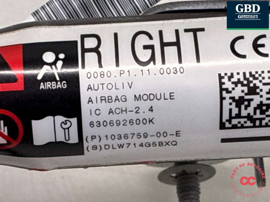 Airbag gardin høyre til Tesla Model X 2016-->> (1036759-00-E|1036759-00-D | 1036759-00-F|1036759-00-G)