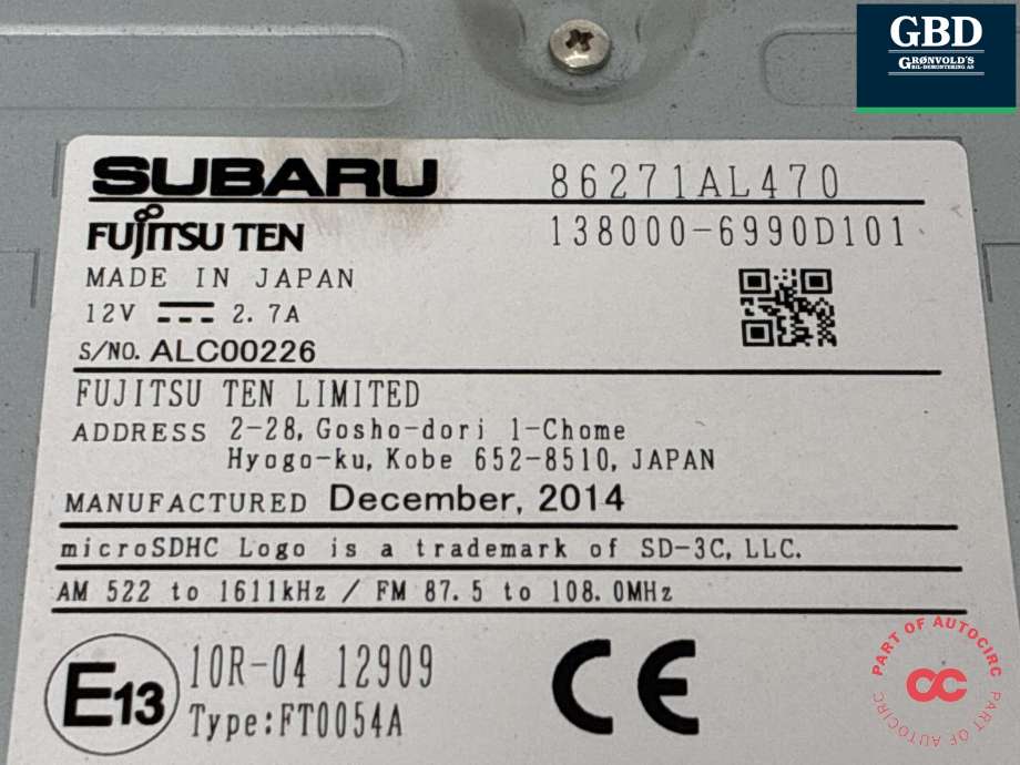 Bilstereo navigasjon til Subaru Outback 2015-2020 (Type V)  (86271AL470|)
