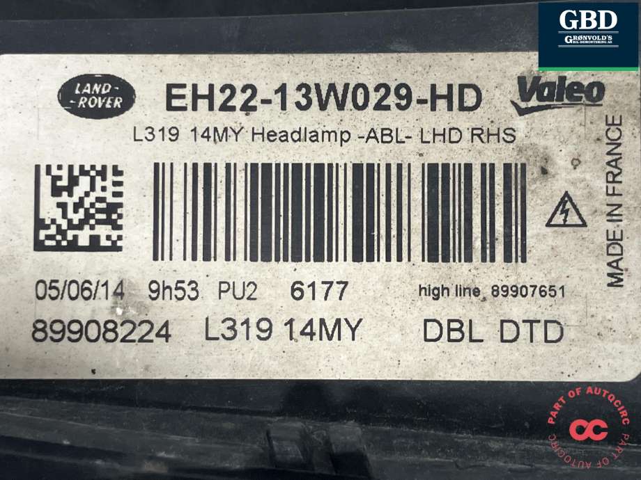 Frontlykt høyre xenon til Land Rover Discovery 2009-2017 (Type IV) (LR052380|EH2213W029HE|)