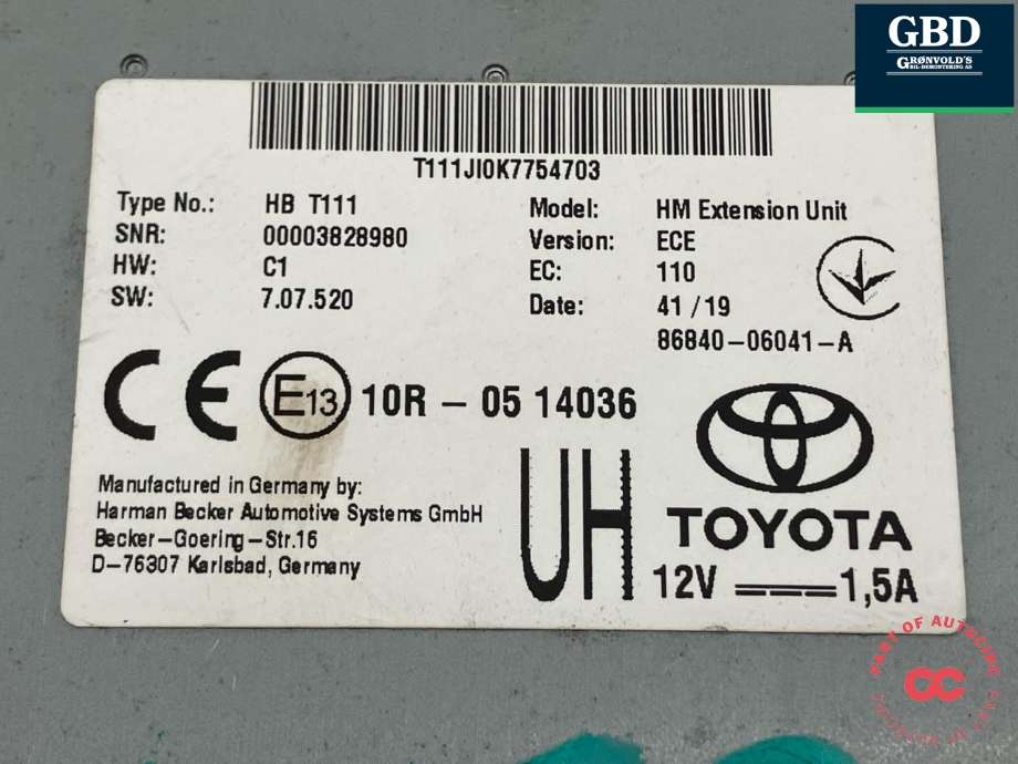 Bilstereo navigasjon til Toyota Corolla 2019-->> (8684006041|86840-06041-A|)
