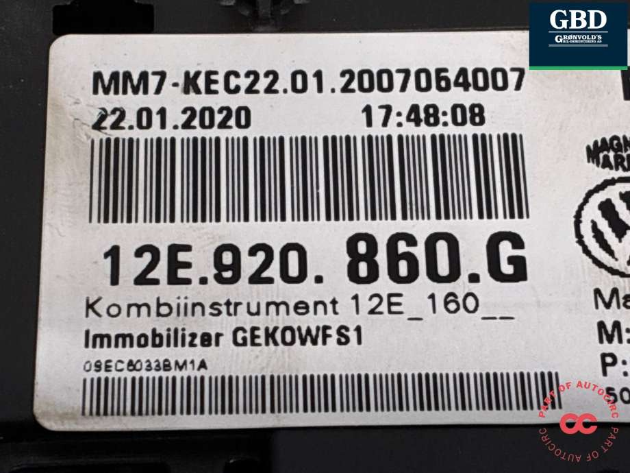 Instrumentpanel til VW E-Up 2019-->> (12E 920 860 G|)